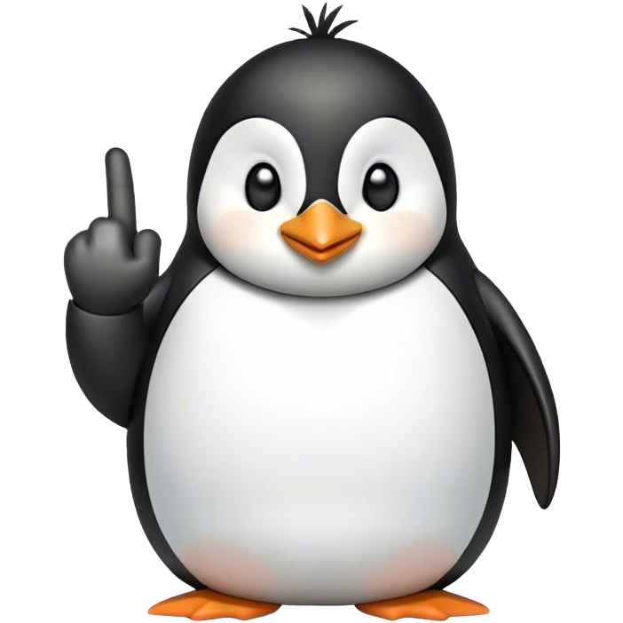 A penguin with the middle finger smirking emoji