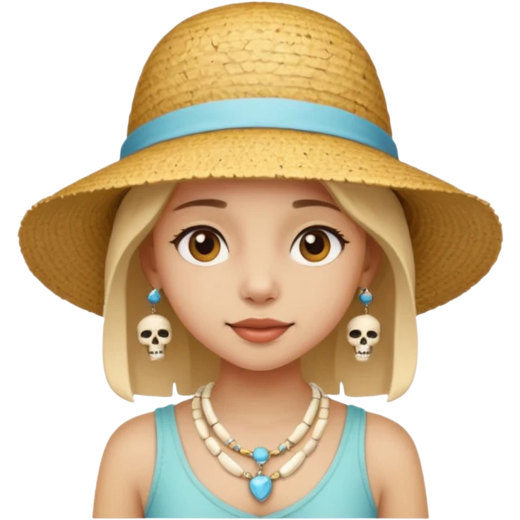 Hatted ancient girl wearing Bone Necklaces emoji