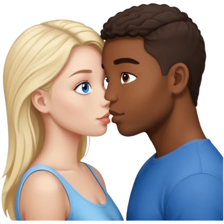 Interracial couple kissing and girl has blue eyes emoji