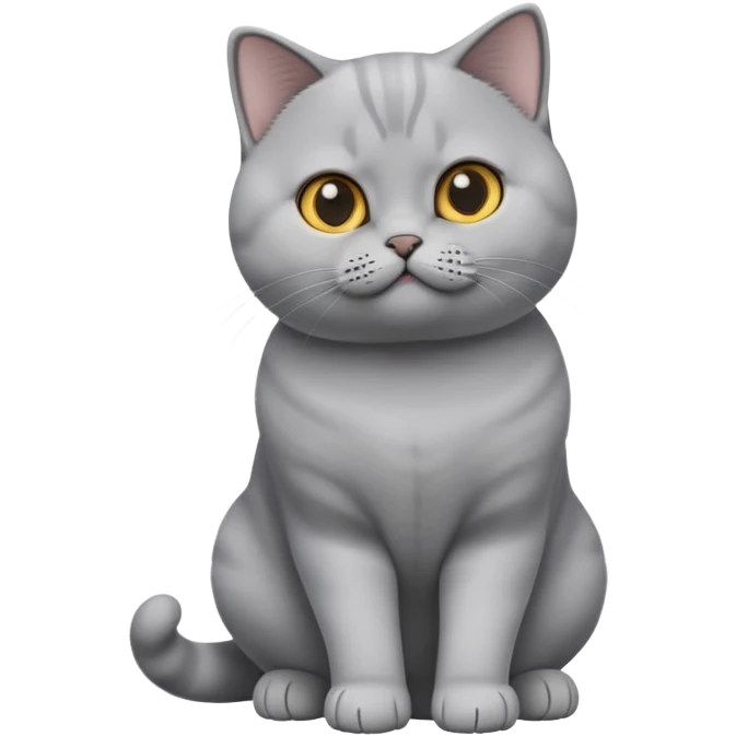 cinematic-[British shorthair cat]-realistic-full-body-sitting-emoji,-tail-curled-playfully-around-its-paws,-head-tilted-dramatically,-sleek-[grey]-fur,-simplified-yet-hilariously-adorable-features,-highly-detailed,-glowing-with-an-almost-sarcastic-glow emoji