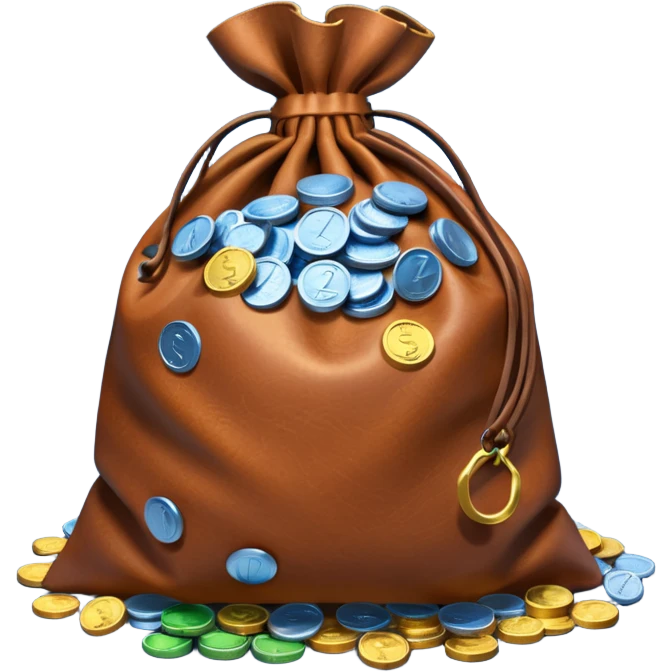brown money bag of blue coins emoji