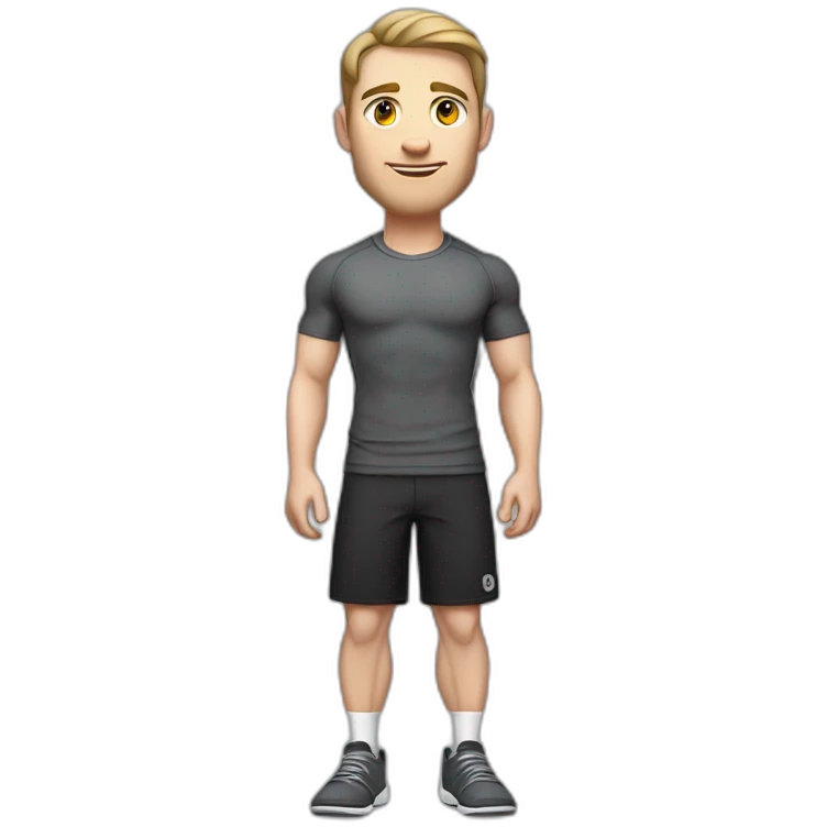 Pale skinned Fit Man With the biceps and dark brown hair in black shirt, gray sports shorts and white Sneakers Relies on the crossbar emoji