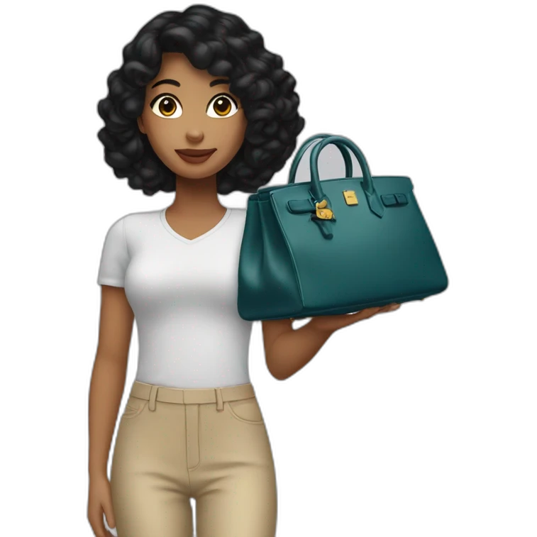 girl with black hair holding a birkin bag emoji