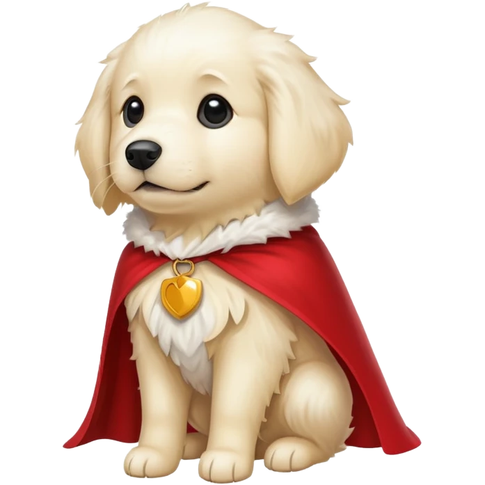 White retriever wearing red cape emoji