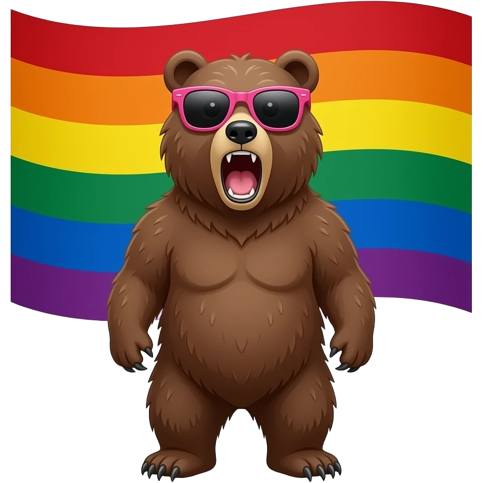 grizzly bear pink sunglasses roar pride flag emoji