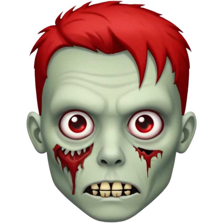 de um zumbi usando modcut que na raiz é vermelho e na ponta é preto e com um piercing na sombrancelha emoji
