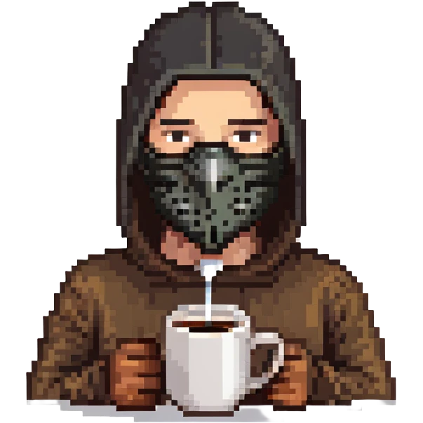 man's face with a black full mask drinking coffee emoji