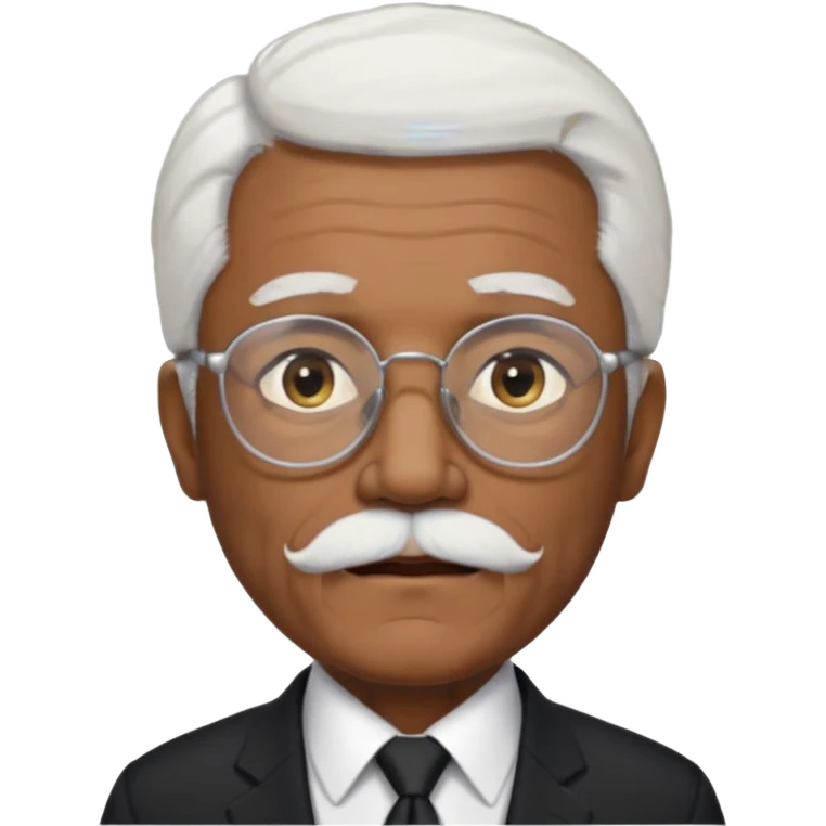 An elderly man emoji with medium-dark skin tone, long face, white hair on the sides, glasses, light eyebrows, and a light white beard. emoji