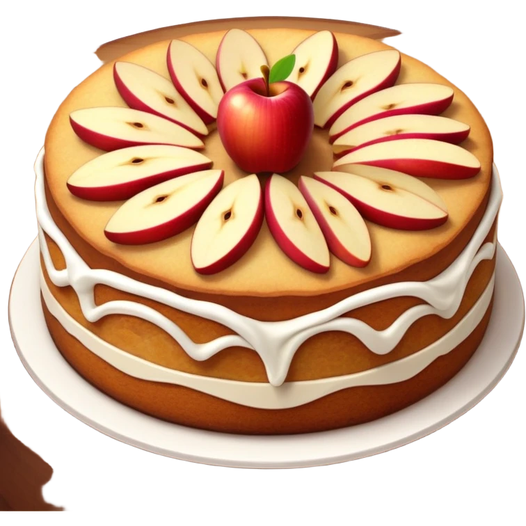 cinematic-realistic-apfelkuchen-dessert-emoji,-depicted-as-a-classic-apple-cake-with-cinnamon-and-thinly sliced apples on the top neatly spread out-rendered-with-soft-textures-and-warm,-inviting-lighting. emoji