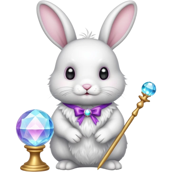 White bunny with wand and with crystal ball emoji