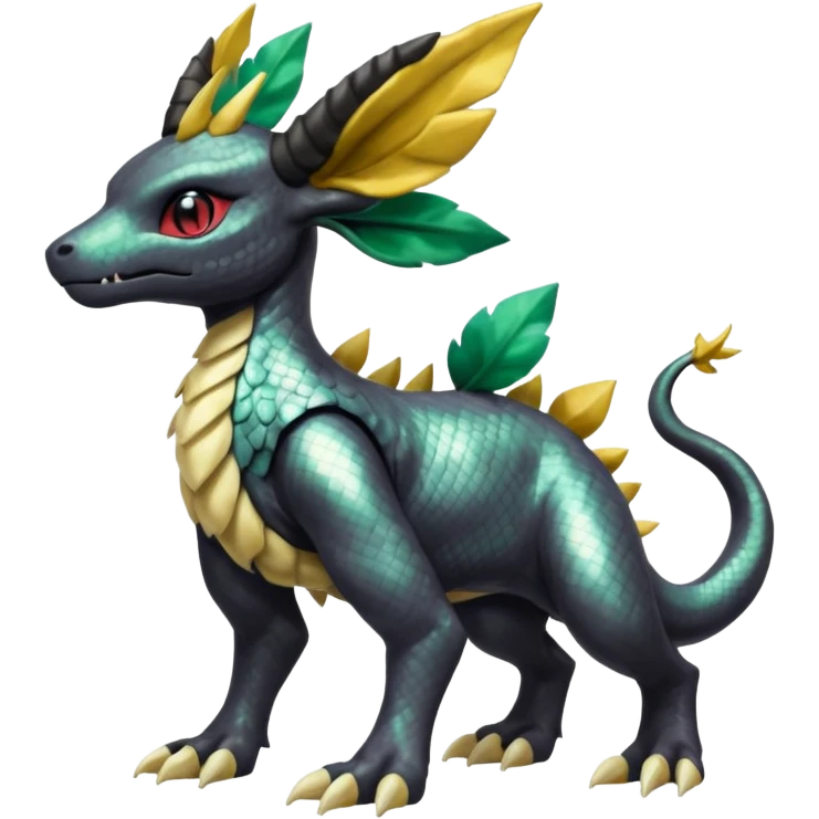 Shiny Iridescent Dusknoir-Cubone-Salandit-Leafeon-Fakémon-hybrid-creature (full body)  emoji