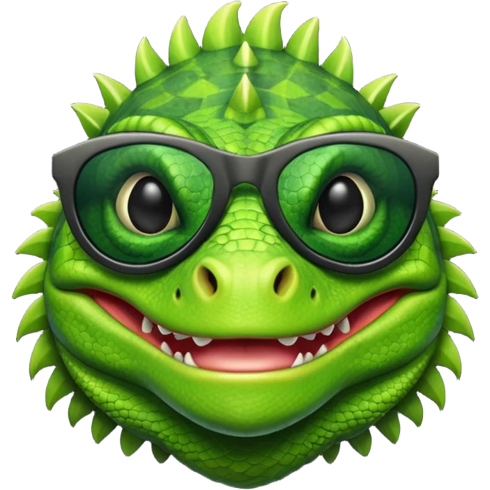 capitalist iguana head with black sunglasses smiling sarcastically emoji