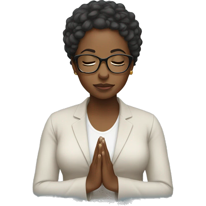 black woman with eyeglasses praying emoji