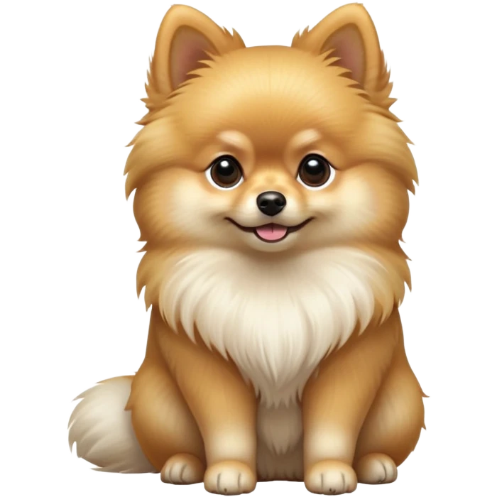 cinematic-[pomeranian]-realistic-full-body-sitting-emoji,-tail-resting-loosely-beside-its-paws,-head-tilted-dramatically, -fluffy-[light cream]-fur,-simplified-yet-realistic-focused-features,-highly-detailed,-glowing-with-an-almost-sarcastic-glow emoji