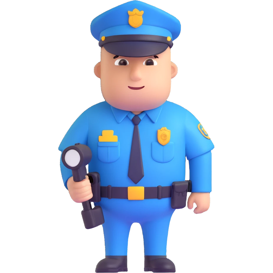 policeman, cheerful, round features emoji