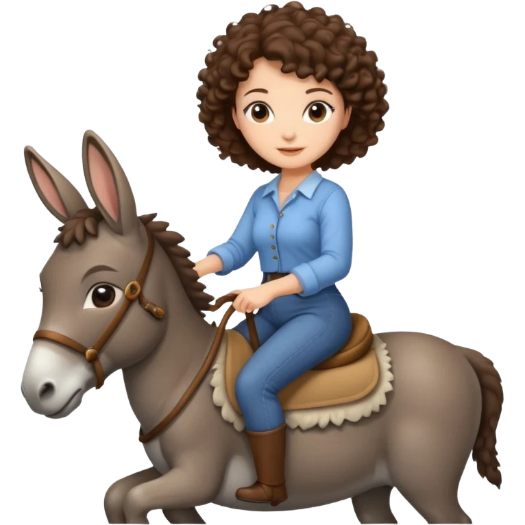 cute woman short tight curly brown hair riding an gentle donkey emoji