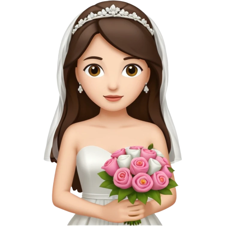 brunette bride with bouqet emoji