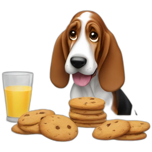 Basset hound dog stealing cookies from a table emoji
