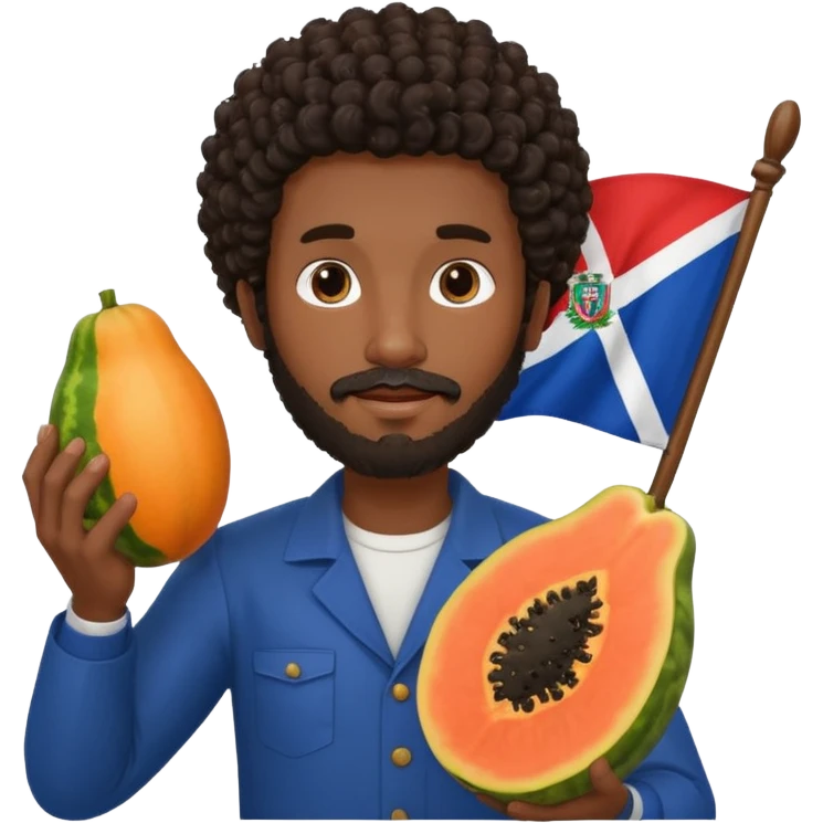 a medium dark skinned man with dark curly hair and a beard holding a papaya and Dominican flag behind them emoji