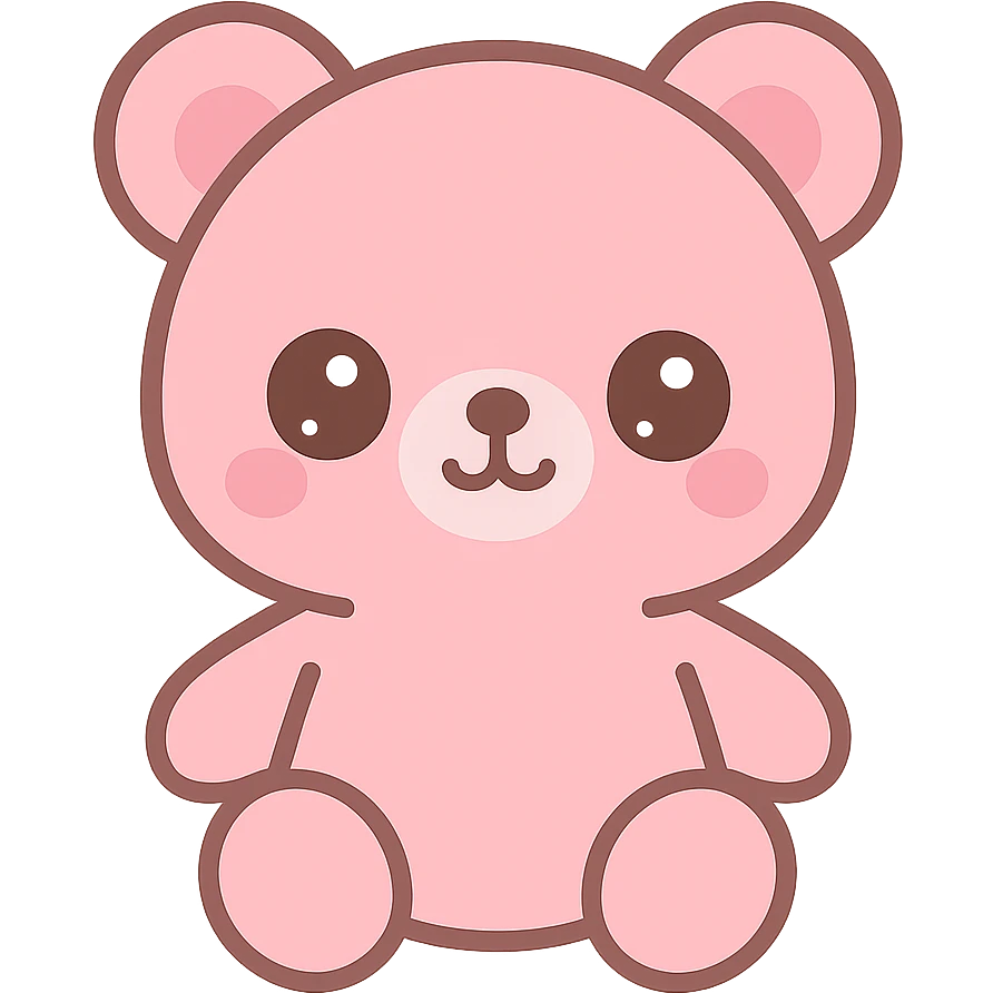 pink teddy bear, kawaii style, big eyes emoji