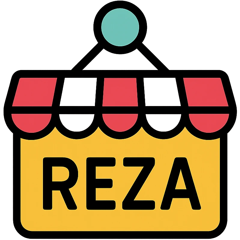 shop anchor with 'Reza' design emoji