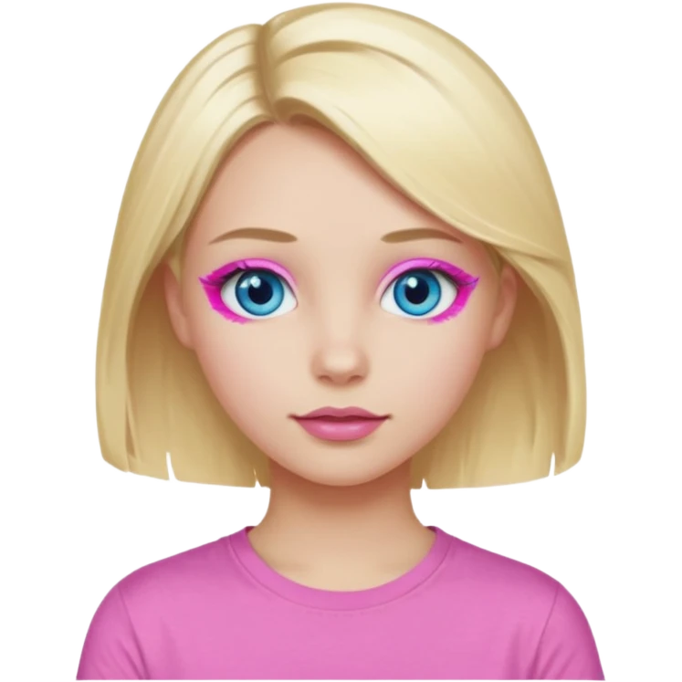 girl with blue eyes blonde in a pink t-shirt with pink lips painted eyelashes and soft facial features emoji