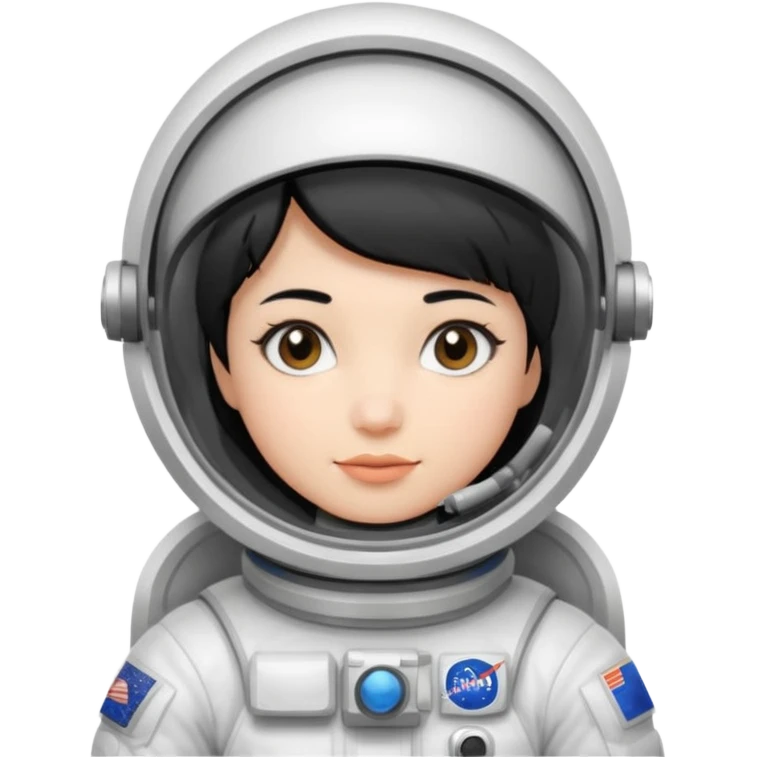 Young, female, astronaut suit, short black hair, white skin
 emoji