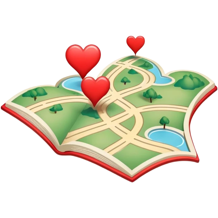 Folded map icon with subtle paths drawn – symbolic exploration of love and attraction, with gentle heart-shaped pathways and relationship journey markers emoji