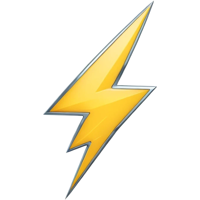 A lightning bolt emoji made of polished silver chrome, sharp yet rounded edges, glossy metallic surface, soft reflections, minimal futuristic design, iOS emoji style, centered, clean white background emoji