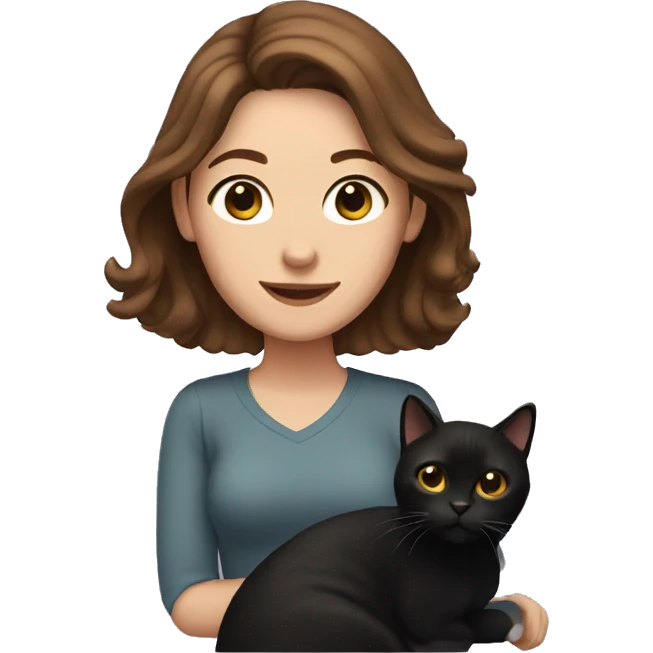 woman with brown hair and black cat emoji