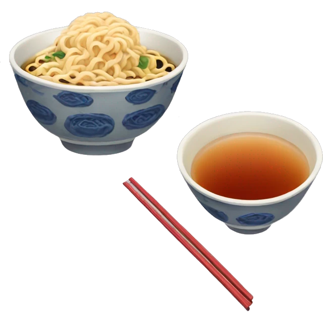 bowl of ramen next to a cup of tea  emoji