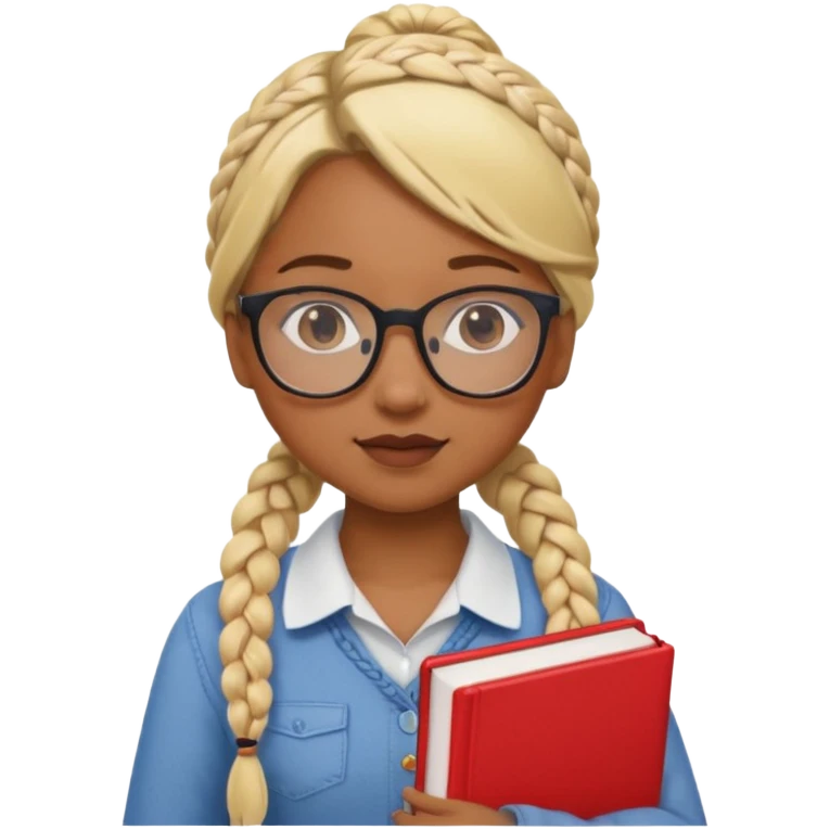 A student, girl, brown skin, braid blonde hair, wearing glasses, hold red book in front of their chest emoji