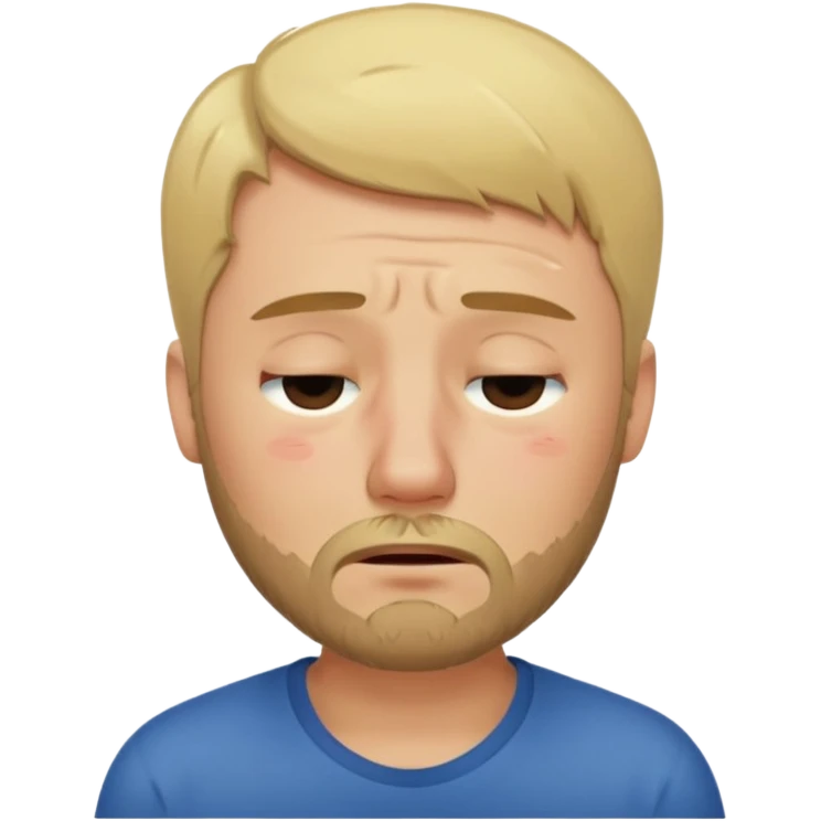 A man with short unparted blond hair hair and a short brown  beard making a weary crying  face with eyes closed emoji