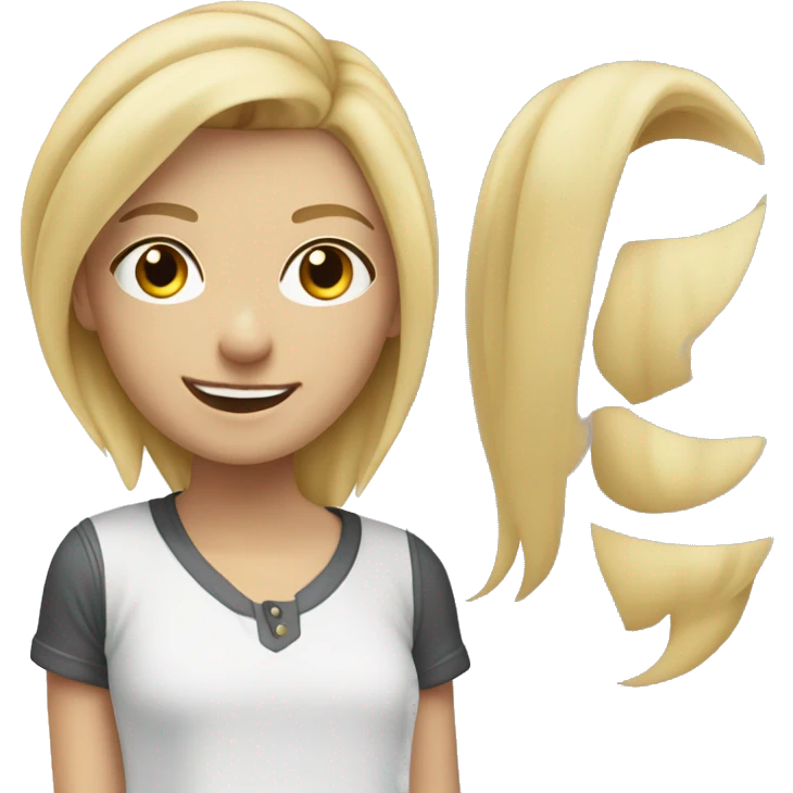 blonde girl smiling softly wearing a jack and jones shirt emoji