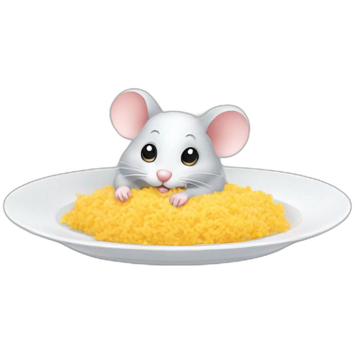 fluffy cute mouse look on plate-with-food emoji