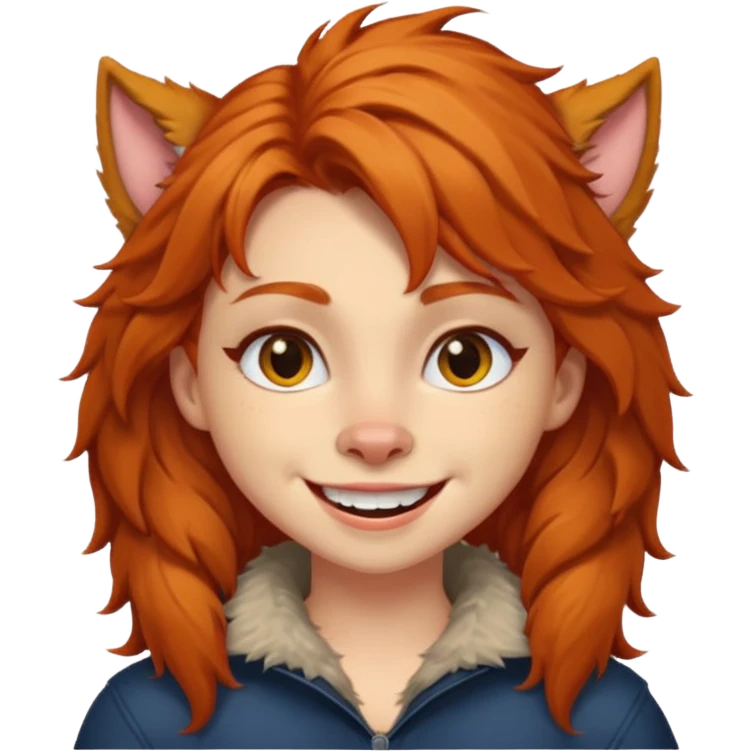 Werewolf ginger hair girl with a smile emoji