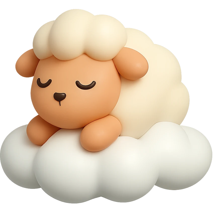 A fluffy sheep resting on a puffy white cloud in the sky emoji