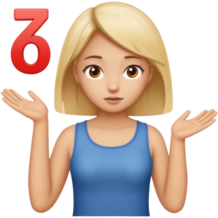 A girl shrugging his shoulders with a 6 above his left hand and a 7 above his right hand. emoji