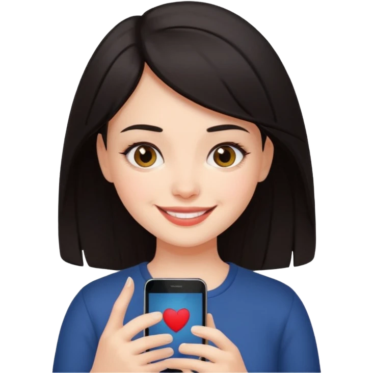 Dark-haired girl posting on instagram emoji