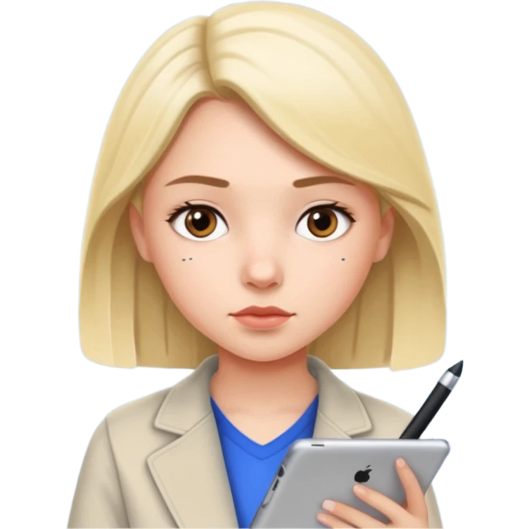 girl suing ipad with pen emoji