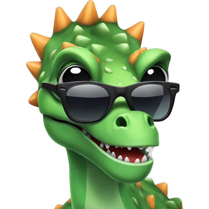 dinosaur with sunglasses using a pc  emoji