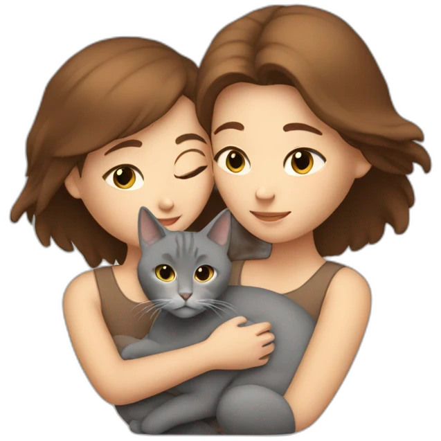 white woman with brown hair cuddling one grey cat and one brown cat emoji