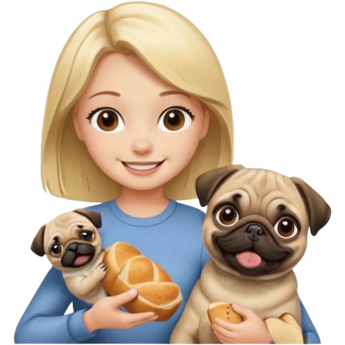 haz una chica rubia dandole comida a su perro pug emoji