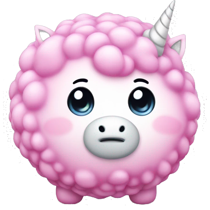 Small pink puffball that is a unicorn  emoji