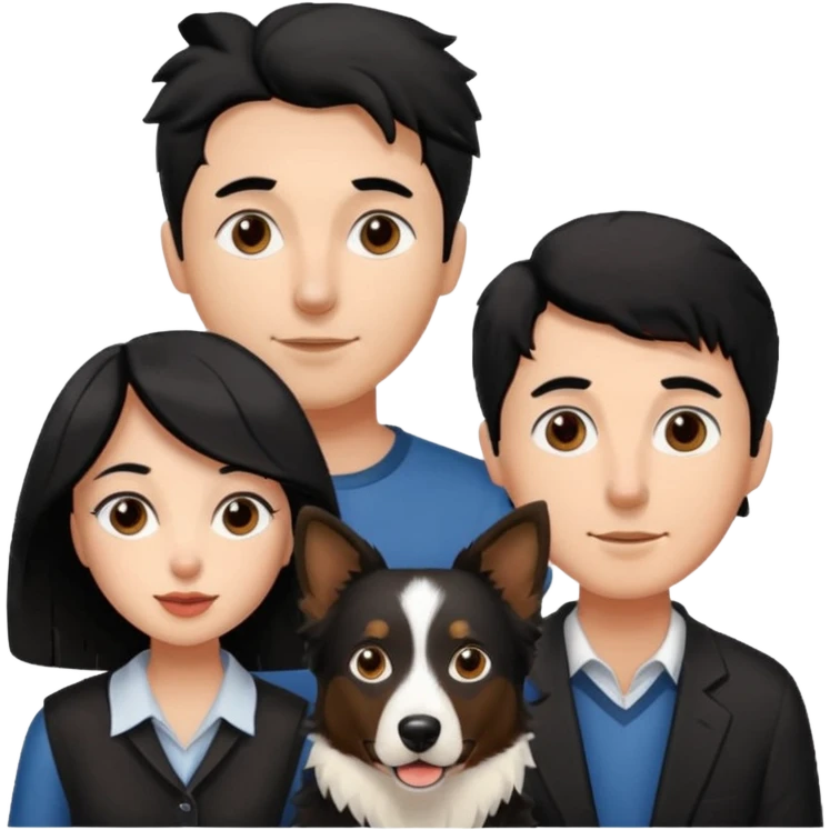 man and woman and Black colour hair Border collie with Brown eyes and a stout on the nose emoji
