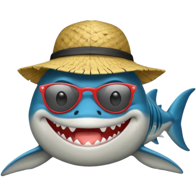 Tiburón de pie con camisa hawaiana, lentes negros, y una gorra al revés emoji