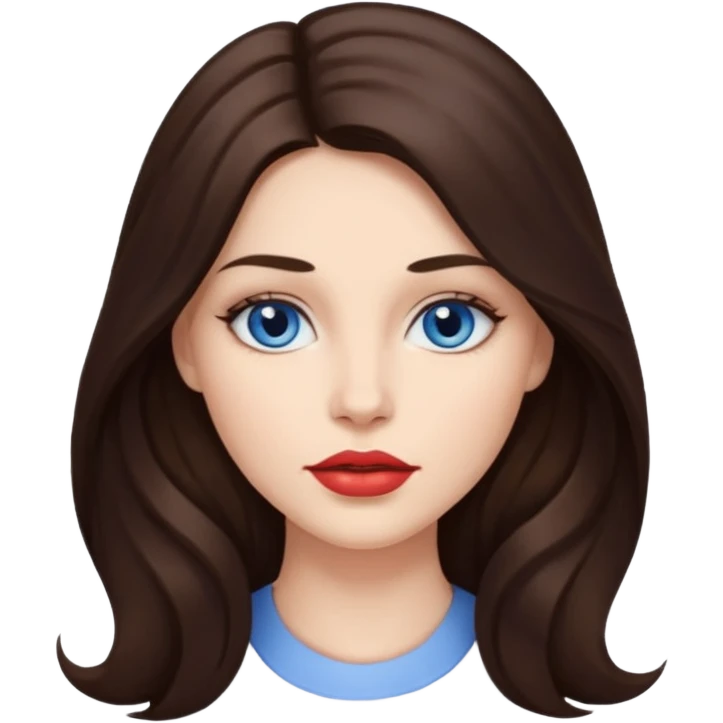 Woman with fair skin long brunette hair dark blue eyes and full lips emoji