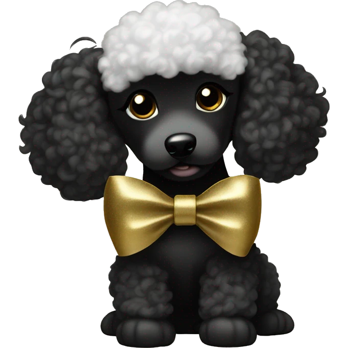 Black and gold bow with gold fleur de lis icon on white poodle emoji