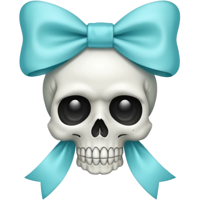 skull wearing a light aqua blue bow emoji