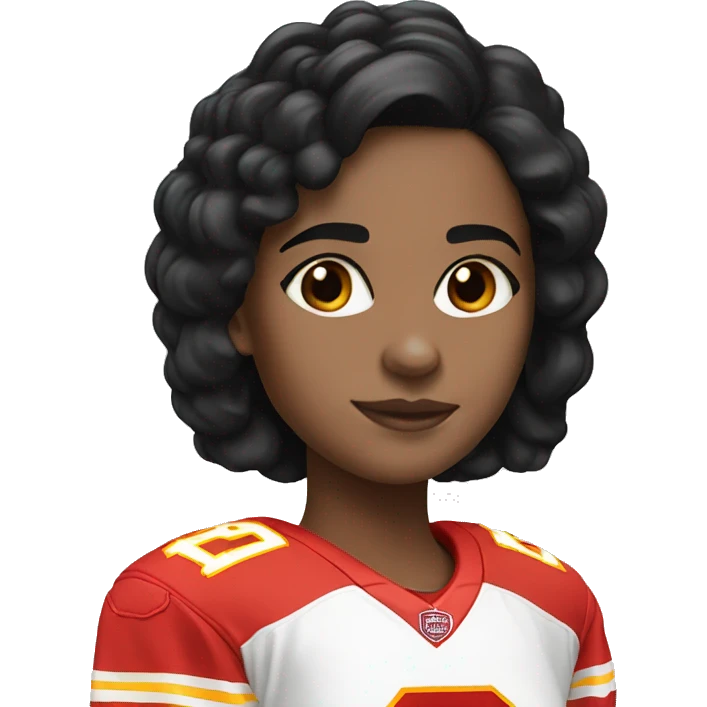 Girl with blue eyes and black hair in chiefs jersey  emoji